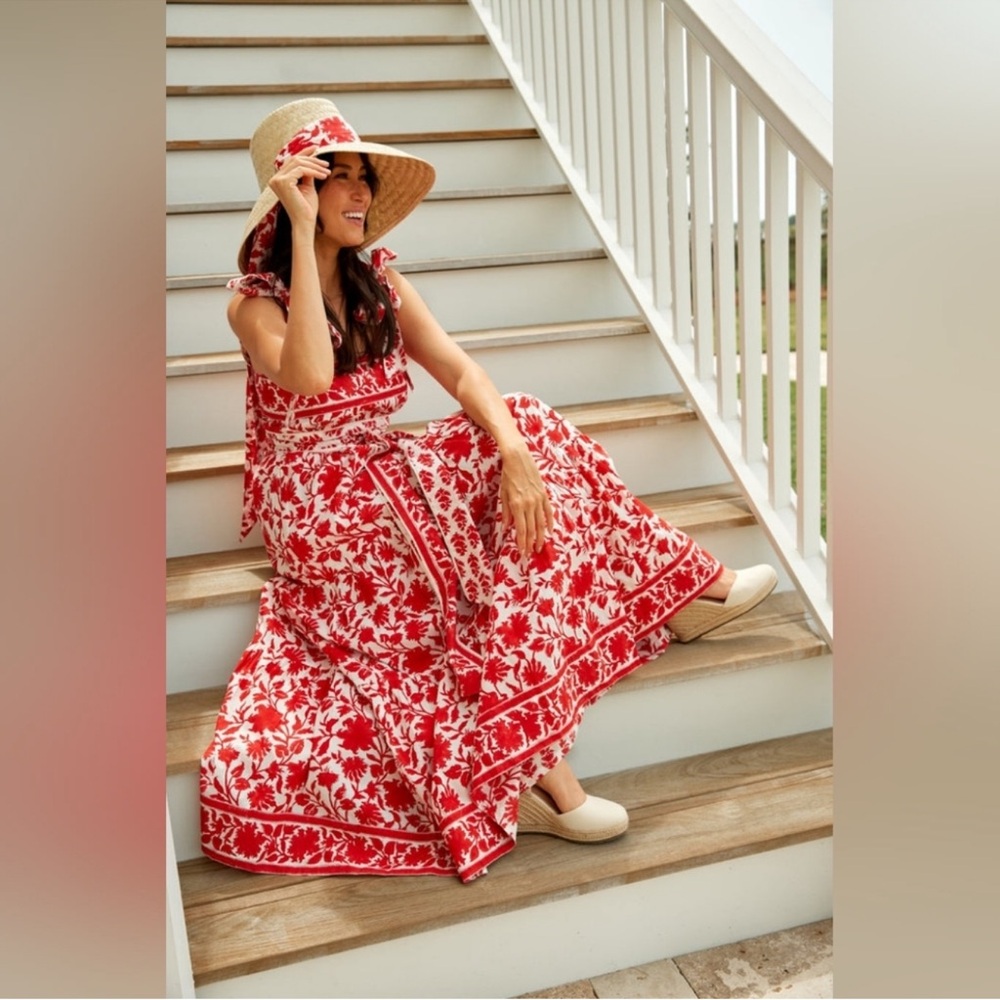 Sue Sartor Annabel Red Block Print Sundress